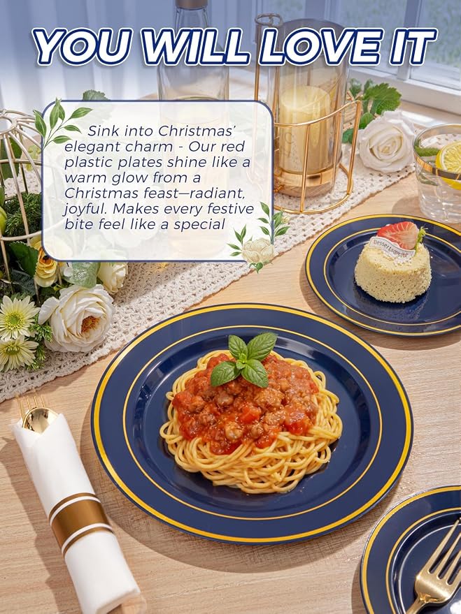 350PCS Navy Blue and Gold Plastic Plates - Image 3