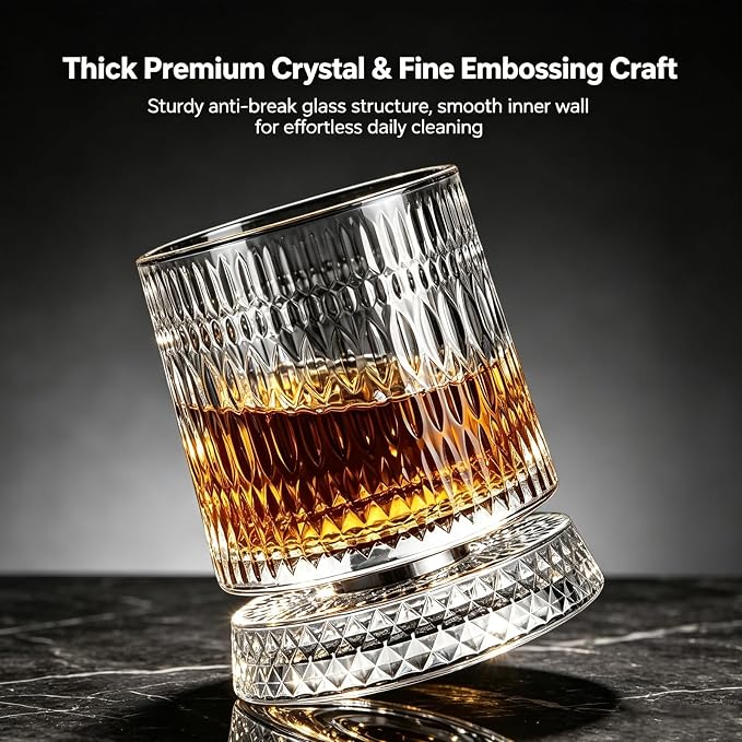 360° Rotating Whiskey Glasses Set of 2, Vintage Crystal Tumblers - Image 3