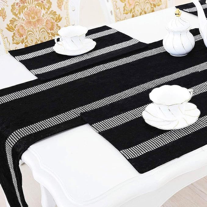 Elegant Bling Rhinestone Black Table Runner, Ombre Velvet, Double-Layer - Image 7