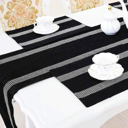 Elegant Bling Rhinestone Black Table Runner, Ombre Velvet, Double-Layer - Image 7