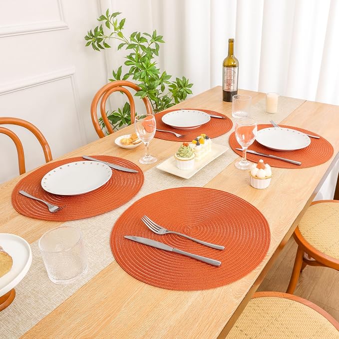 SHACOS Round Placemats Set of 6 Polyester 15 inch Round Braided Place Mats - Image 8