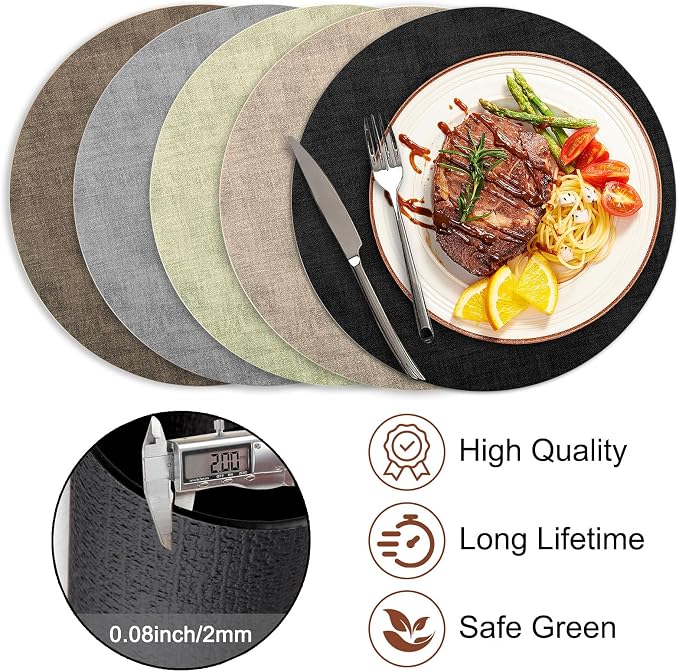 Round Faux Leather Placemats and Coasters, Reversible Heat Resistant Non-Slip - Image 5