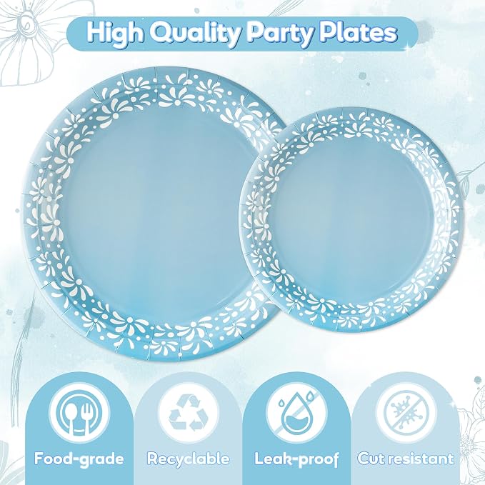 96Pcs Blue Platos De Barro Mexicanos Cielito Lindo Terracotta Clay Party Plates - Image 3