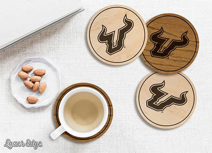 LazerEdge South Florida Bulls Wooden Coaster Set - Maple Wood - Officially Licensed Product - 4-Pack