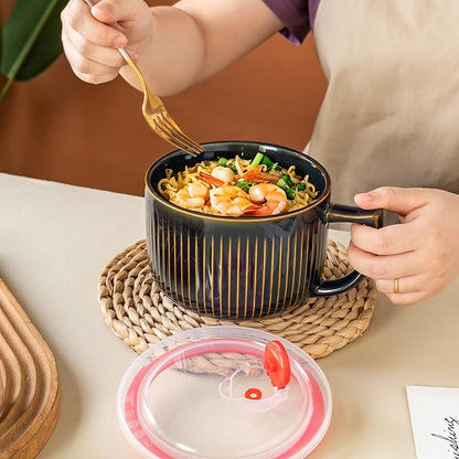 38oz Ceramic Soup Bowls with Handle & Lid, Large Soup Mugs, Microwave & - Image 3