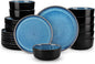 vancasso PLAYA Plates and Bowls Sets, 24 Pieces Blue Dinnerware Sets for Kitchen, Reactive Glaze Dishes Set for 8, Dishwasher and Microwave Safe