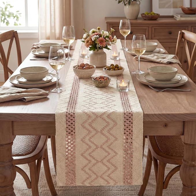 Artoid Mode Pink Stripe Diamond Woven Table Runner 12x72 Inch | Holiday - Image 2