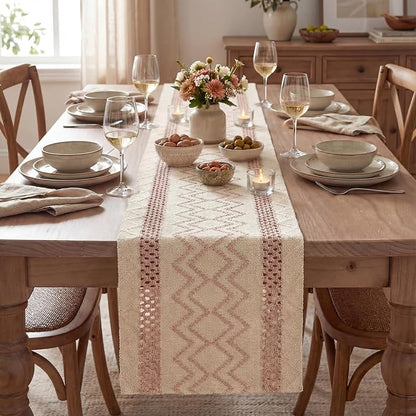 Artoid Mode Pink Stripe Diamond Woven Table Runner 12x72 Inch | Holiday - Image 2