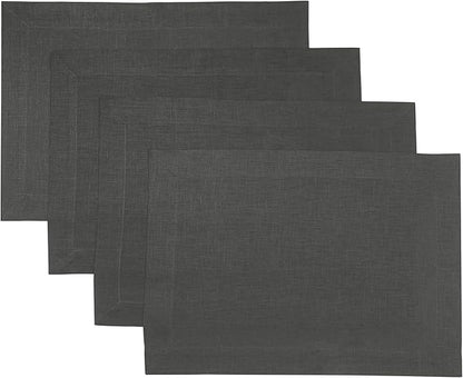 D'Moksha Homes Linen Charcoal Grey Placemats Set of 4-100% Pure Linen Placemats 14 x 19 Inch for Spring, Easter - Handcrafted and Machine Washable