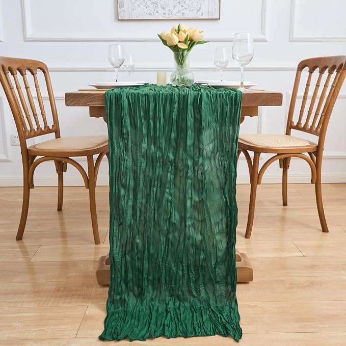 Asee'm 6pcs Emerald Green Cheesecloth Table Runner Christmas 10FT Rustic | Fall - Image 6