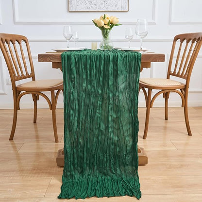 Asee'm 3pcs Emerald Green Cheesecloth Table Runner Christmas 10FT Rustic | Fall - Image 6
