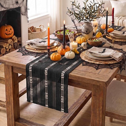 Artoid Mode Black Farmhouse Embroidered Hollow Table Runner, Seasonal Halloween - Image 3