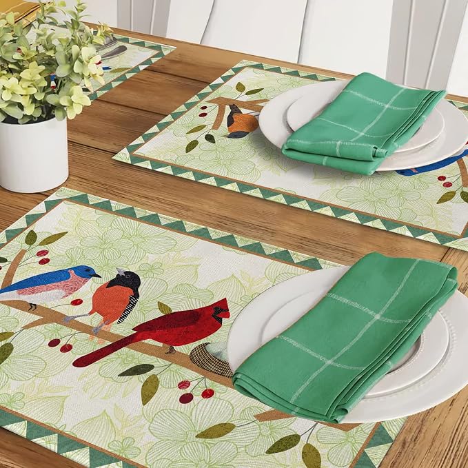 Seliem Spring Birds Tree Branches Placemats Set of 4 | Cardinal Bluebird - Image 6