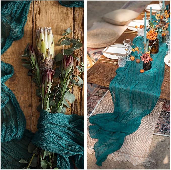 12 Pack Teal Cheesecloth Table Runner 35 x 120 Inch | Boho Gauze Fabric - Image 7