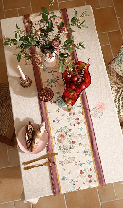 patdrea Designer Idyll Linen Table Runner, Vintage Beige Farmhouse - Image 6