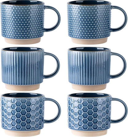 GBhome 12 OZ Stackable Coffee Mugs Set of 6, Ceramic Coffee Cups Set | 3 by GBhome
