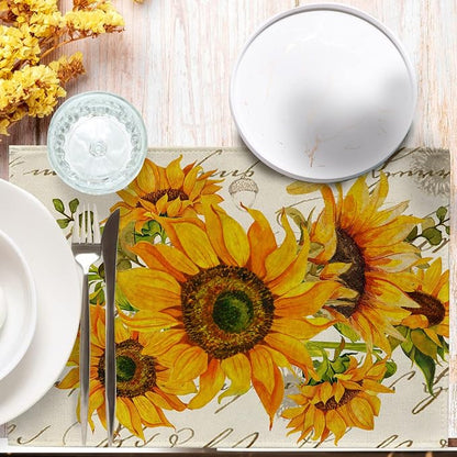Seliem Fall Sunflower Placemats Set of 4, Spring Summer Yellow Floral | Flowers - Image 4