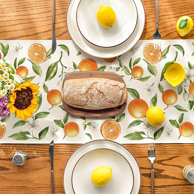 Artoid Mode Orange Wildflowers Leaves Summer Table Runner, Seasonal Spring - Image 3