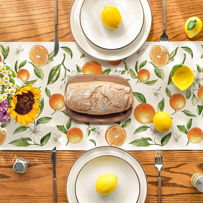 Artoid Mode Orange Wildflowers Leaves Summer Table Runner, Seasonal Spring - Image 3