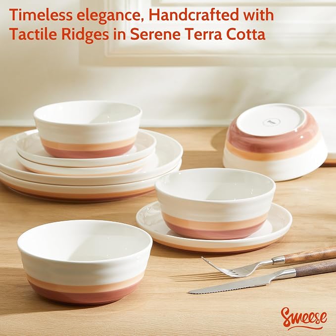 Sweese Plates and Bowls Sets, 18 Pieces Modern Porcelain Dinnerware Set - Image 4