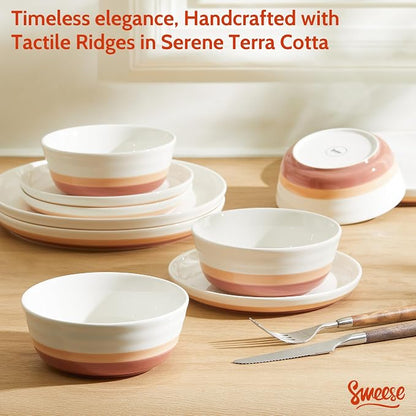 Sweese Plates and Bowls Sets, 18 Pieces Modern Porcelain Dinnerware Set - Image 4