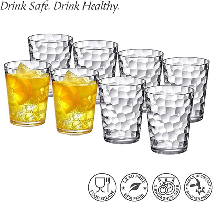 Amazing Abby - Iceberg - 10-Ounce Plastic Tumblers (Set of 8), Plastic Drinking Glasses, All-Clear Reusable Cups, Stackable, BPA-Free, Shatter-Proof, Dishwasher-Safe
