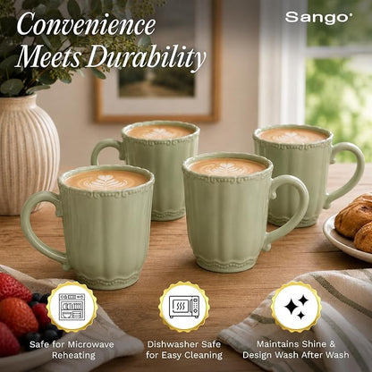 SANGO Bethany Sage Mugs Set of 4, 15 oz Stoneware Green Coffee Mugs, Vibrant - Image 5