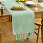 Artoid Mode Sage Green Tassel Table Runner, Spring Linen Blend Rustic Farmhouse by ArtoidMode
