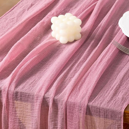 Cheesecloth Table Runner Summer Boho Wedding Shower Party Home Decor | Mauve - Image 4