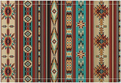 Southwestern Placemats Rustic Tribal Geometric Decorative Table Mat Antique Native Heat Resistant Place Mats for Dining Kitchen Party Holiday Decor 12x18Inch Set of 6