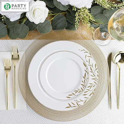 PARTY BARGAINS 13-Inch Charger Plates - 16 Pack, Clear Gold Textured Rim, Heavy-Duty Disposable Chargers for Elegant Dining - Ideal for Weddings and Formal Events