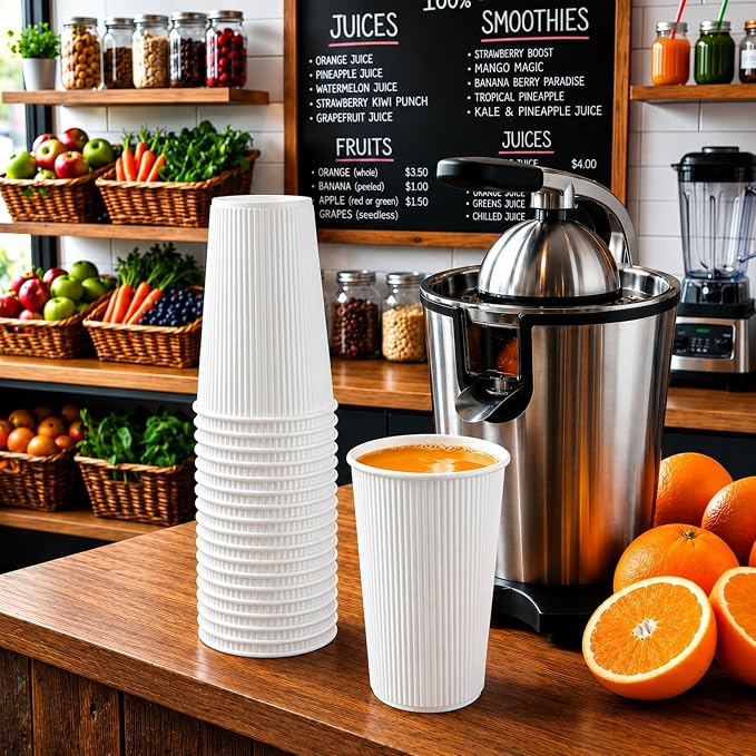 Restaurantware 16 Ounce Ripple Wall Disposable Coffee Cups, 500 Insulated White - Image 4