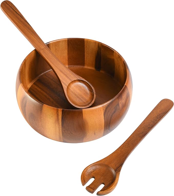 Gibson Home Laurel Acacia Wood Salad Bowl Set, 3 - Image 2