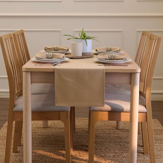 Encasa XO Table Runner, Cotton Canvas Dining Runner 13"x72" | Light Beige - Image 4