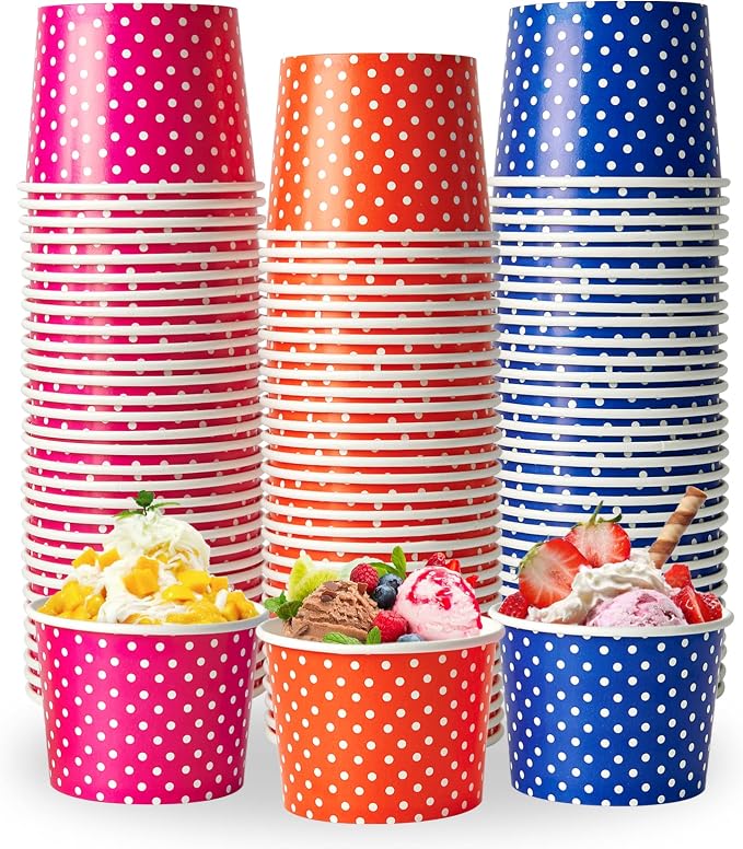 120 Pack 12 oz Ice Cream Cups, Disposable Paper Dessert Cups | three color by LITOPAK
