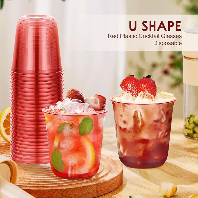 KesaPlan 100Pcs 12oz Red Plastic Party Cups, Disposable Wine Cocktail Cups | - Image 2