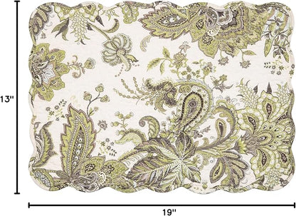 C&F Home 13" x 19" Amaya Reversible Scalloped Quilted Vintage Floral Flower Themed Jacobean Dining Tabletop Placemats Set of 6 All Seasons Spring Summer Home Kitchen Dinner Table Décor Decoration S/6