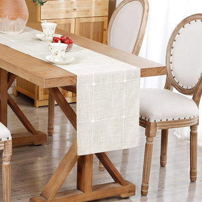 NEWISHER Rustic Embroidered Plaid Cloth Table Runner 60 inches, Farmhouse by Newisher