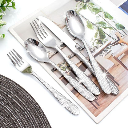 Hammered Silverware Set, CITESANA 20-Piece Heavy Duty Mirror Polished Stainless Steel Flatware Set Cutlery Set Flatware Service for 4