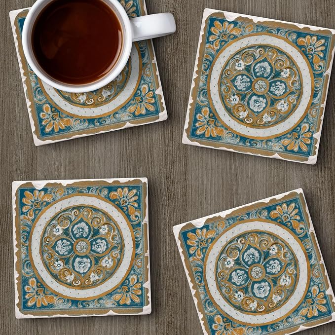 Thirstystone Medallion 4 Pack Tumbled Tile Stone Coasters | 4" Square, - Image 5