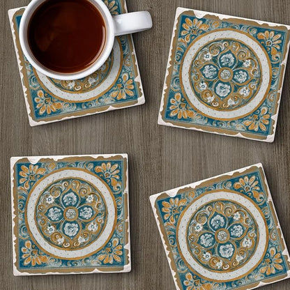 Thirstystone Medallion 4 Pack Tumbled Tile Stone Coasters | 4" Square, - Image 5