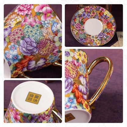 KAMMAK Tea Cup and Saucer, Ceramic Coffee Cups, 7.5 oz, Afternoon Tea and - Image 4