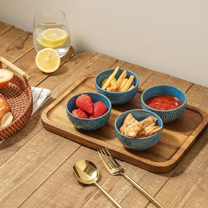 Sureasy Mini Ceramic Dipping Bowls – 4 oz, 3.5 Inch Small Bowls for Sauces & Side Dishes, Microwave & Dishwasher Safe, Set of 4, Blue