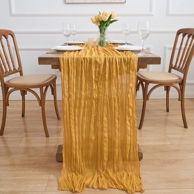Asee'm Gold Yellow Cheesecloth Table Runner Summer 10FT Boho Rustic Gauze | - Image 6