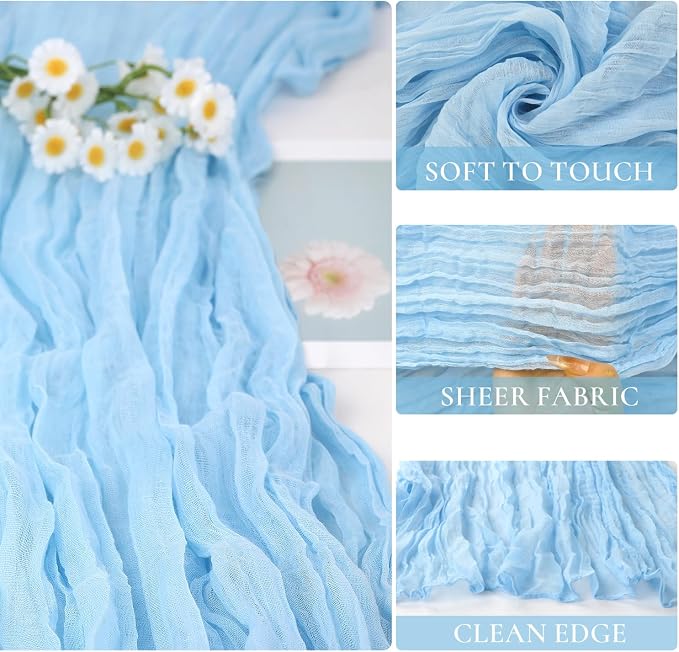 6 Pack Baby Blue Cheesecloth Table Runner 35x120 inch, Boho Sheer Light Blue - Image 2