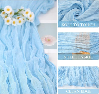 3 Pack Baby Blue Cheesecloth Table Runner 35x120 Inch Boho Semi Sheer Boho - Image 2