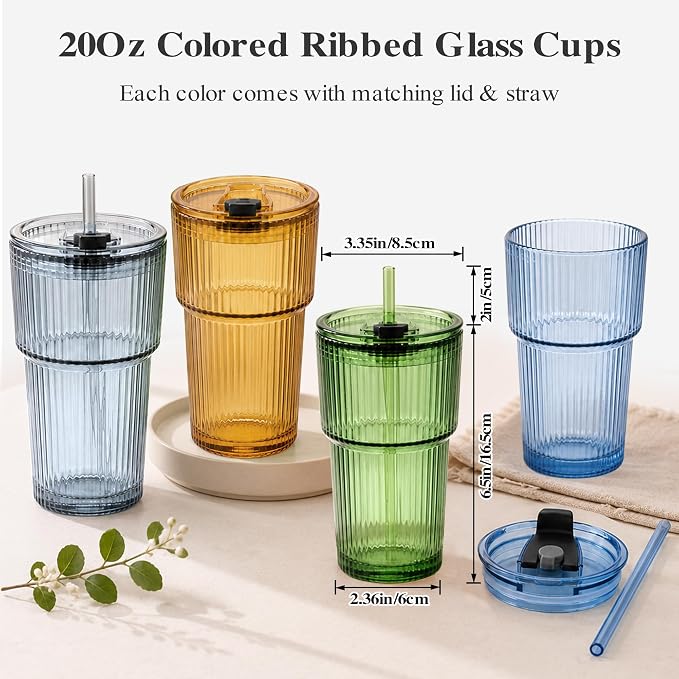 Glass Cups with Lids and Straws, Iced Coffee | 4pcs, leak-proof, - Image 3