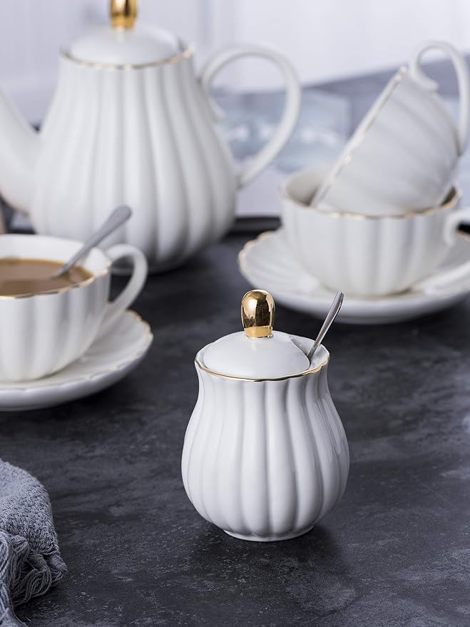 Jusalpha Porcelain Tea Set- 8 OZ Coffee/Teacup, Cup Holder, Serve of 4- - Image 5
