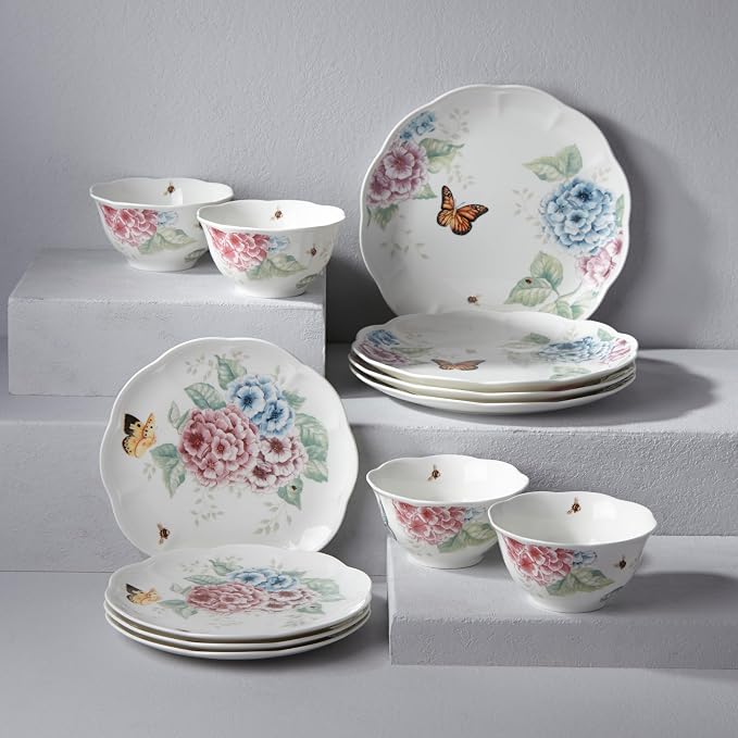 Lenox Butterfly Meadow Hydrangea Porcelain 12-Piece Dinnerware Set - Image 3