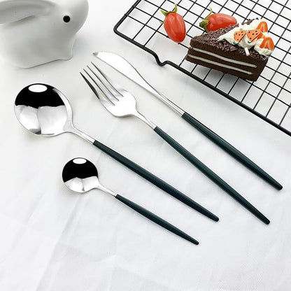 JASHII Flatware Serving Set 24 Piece, Stainless Steel Silverware Set, Modern - Image 2